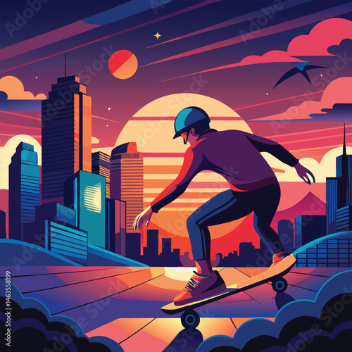 Silhouette action shot of a person on a snowboard jumping on a mountain, illustrating success and sport