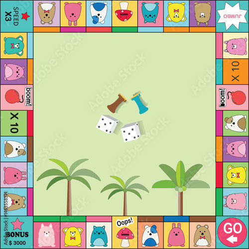 Frame of monopoly board game ,Funny frame for children , Vector illustrations.