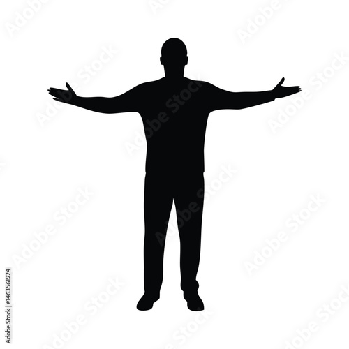 Full body silhouette of a man with his arms outstretched, creating a welcoming or expansive feel.