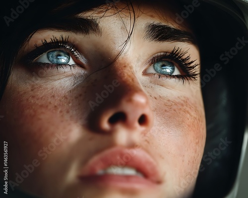 Woman Astronaut Looking Up.