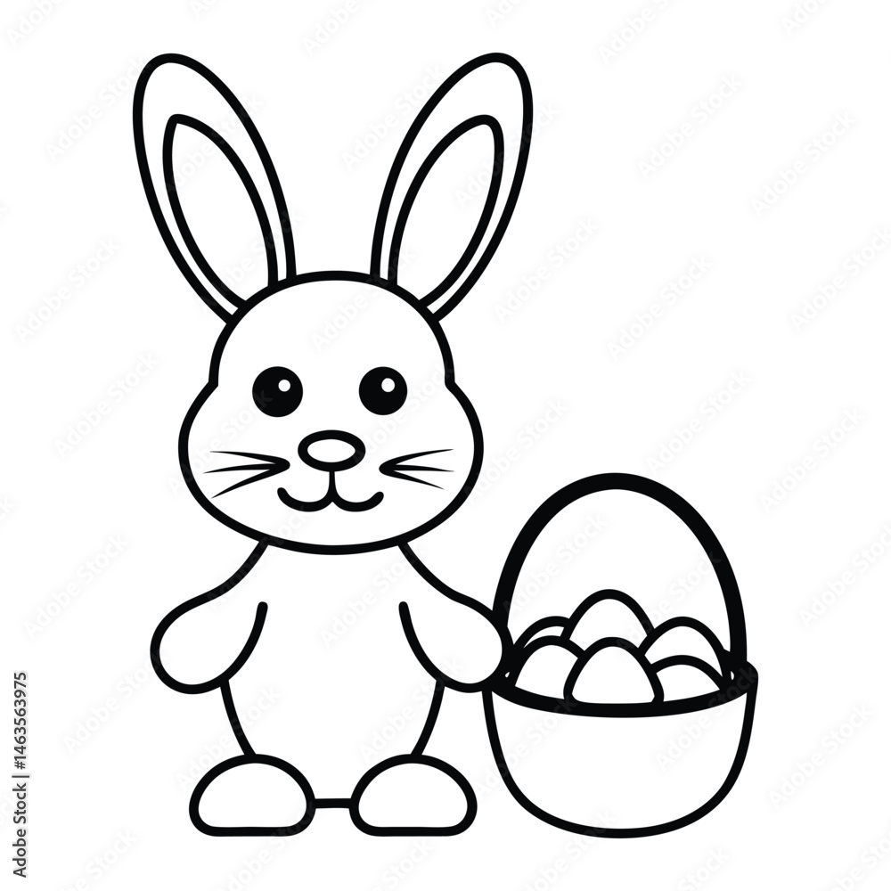 Obraz premium cute easter bunny coloring page with egg baskets