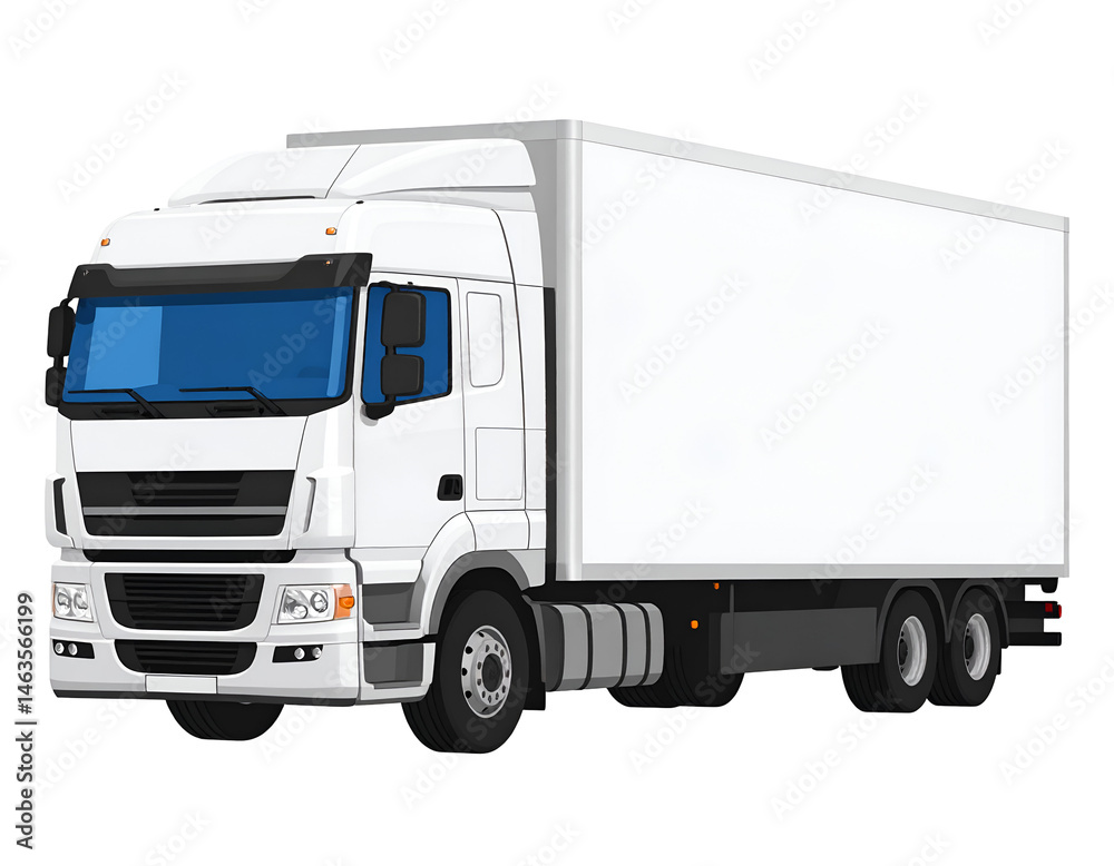 Modern White Box Truck Isolated on White Background Modern White Box Truck Isolated on White Background