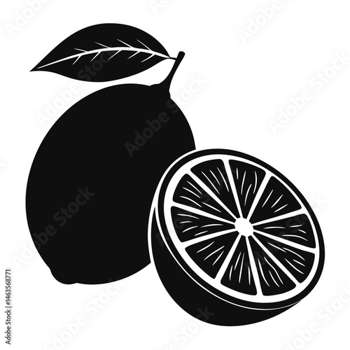 Lemon Fruit Silhouette Vector – Fresh Citrus Icon in Black and White Design