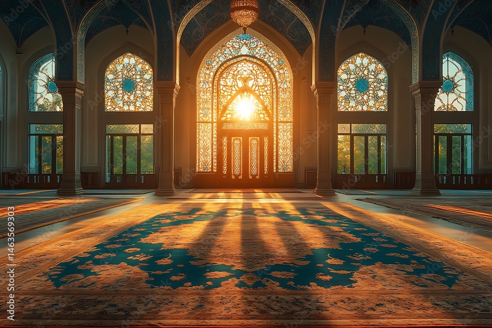 Obraz premium Sunlit Mosque Interior: A Serene Sanctuary