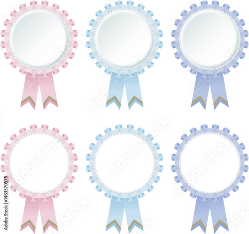 Ribbon Decoration Rosetta Medal Set Decoration Medal of Honor Pastel pink cyaan blue / リボンの装飾 ロゼッタ メダル セット 装飾 勲章 名誉 パステル ピンク シアン ブルー