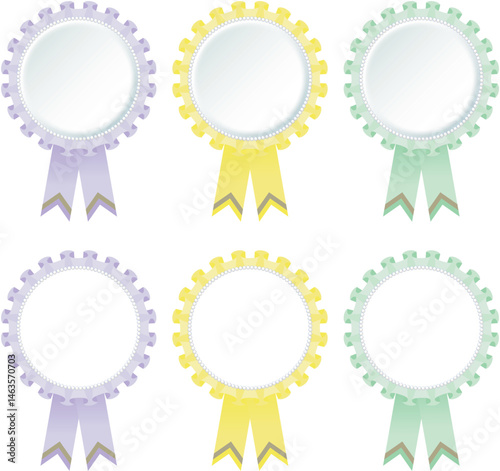 Ribbon Decoration Rosetta Medal Set Decoration Medal of Honor Pastel Purple Yellow Green / リボンの装飾 ロゼッタ メダル セット 装飾 勲章 名誉 パステル パープル イエロー グリーン