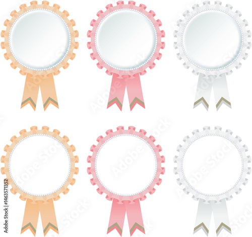 Ribbon Decoration Rosetta Medal Set Decoration Medal of Honor Pastel Orange Red White / リボンの装飾 ロゼッタ メダル セット 装飾 勲章 名誉 パステル オレンジ 赤 白
