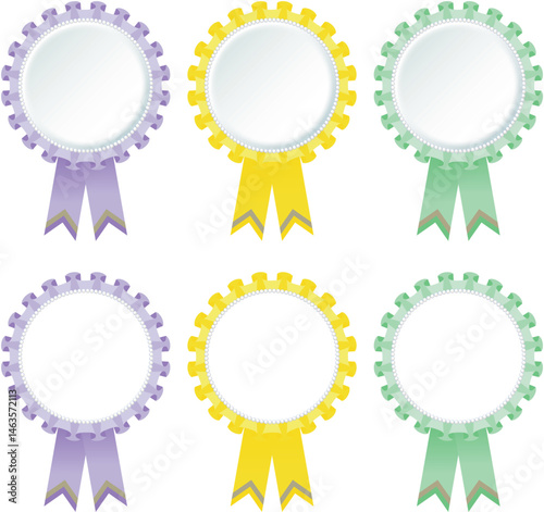 Ribbon Decoration Rosetta Medal Set Decoration Medal of Honor vivid Purple Violet Yellow Mint green / リボンの装飾 ロゼッタ メダル セット 装飾 勲章 名誉 紫 黄色 ミントグリーン 緑