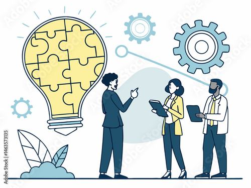 Silhouette business people team with light bulb symbolize a global concept of teamwork and idea success