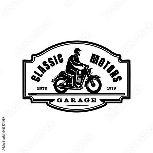 Classic Motors Garage logo clearly identifies a garage specializing in classic motors, its dedication to timeless automotive craftsmanship. Layered EPS Vector
