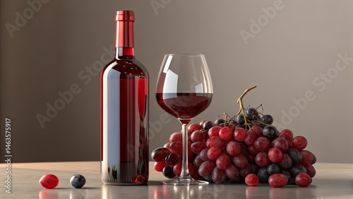 Red Wine Still Life Bottle,...