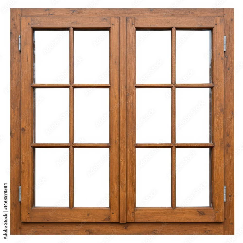 Wooden window frame with panes on white background Wooden window frame with panes on white background