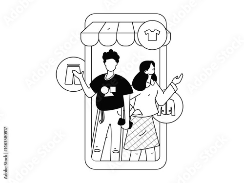 Internet celebrity live broadcast with goods vector internet hand drawn illustration
