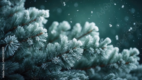 Frosted Pine Branches in a Snowy Winter Landscape for Scenic Wallpaper