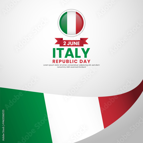 Italy flag for republic day square banner background with realistic flag