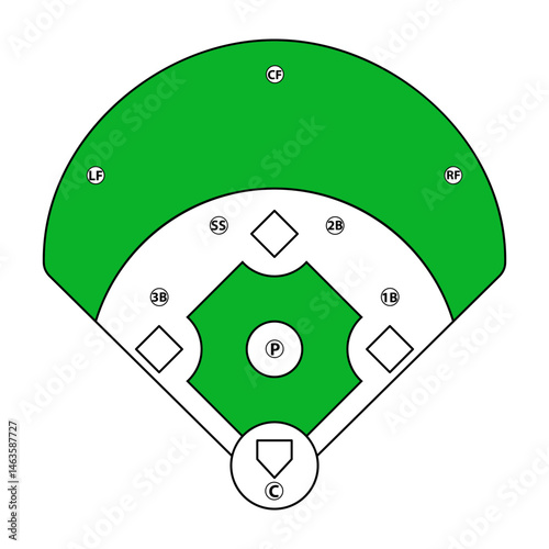 Baseball Diamond with Player Positions – Top View Vector on White Background