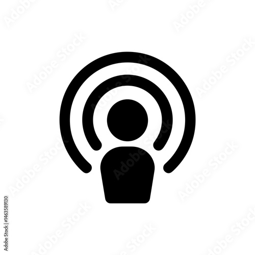Podcast icon with sound waves in filled black style