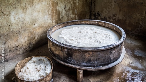 Traditional Wood Vat with White Material