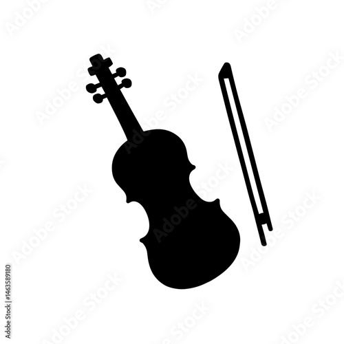 Violin icon with bow in black silhouette style