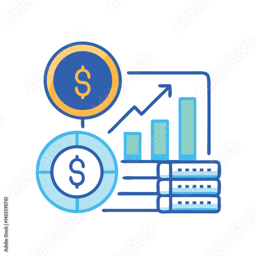 Finance colorful icon. Containing loan, cash, saving, financial goal, profit, budget, mutual fund, earning money and revenue icon.