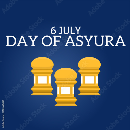 Ashura typography, the tenth day of Muharram, with lanterns, suitable for banners or posters.