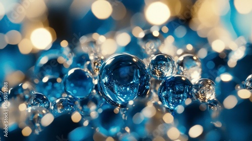 Blue, Transparent Sphere Clusters in Bokeh Background