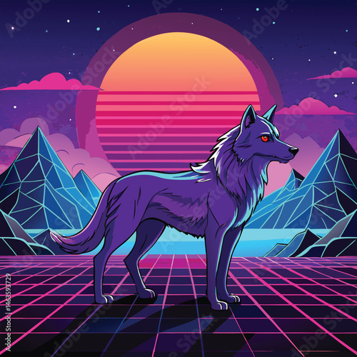 Cyberpunk Wolf Art – Neon Retro Futuristic Animal Design in Synthwave Style