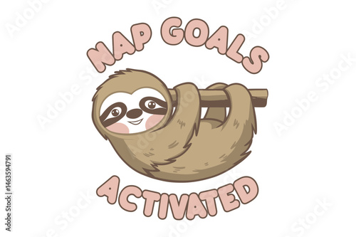 Pastel Kawaii Sloth T-Shirt - Nap Goals Activated 2D Flat Illustration Tee
