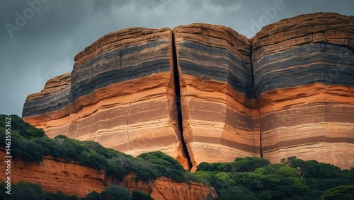 Erosional sandstone headland with a volcanic rock dike