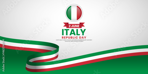 Italy republic day banner background 2 June design element with realistic waving flag