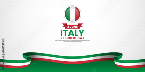 Italy waving ribbon flag for Republic day background. Template for national day banner design