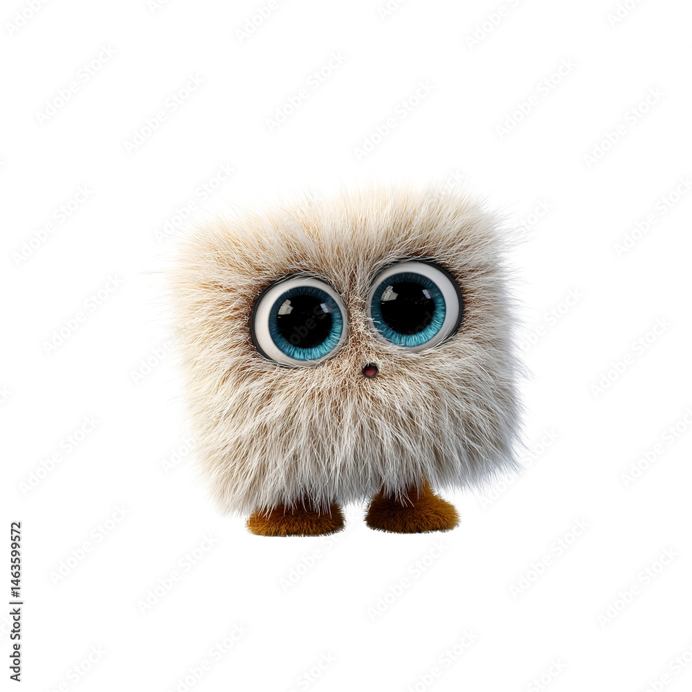 Adorable Fluffy Creature with Big Blue Eyes - 3D Rendered Cartoon Character