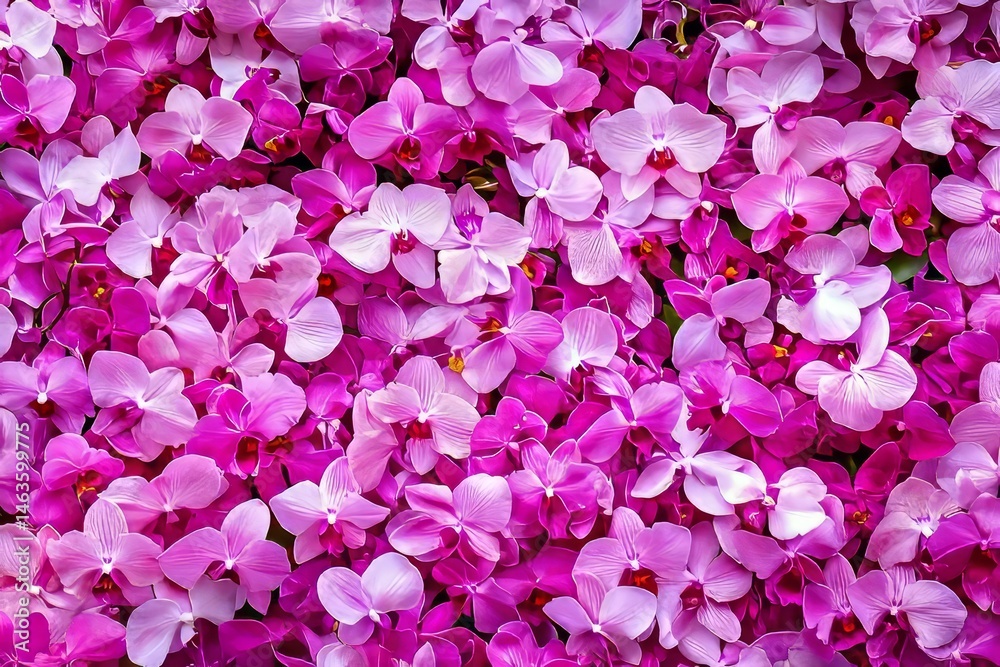 Close-up view of vibrant pink and purple orchids. Close-up view of vibrant pink and purple orchids.