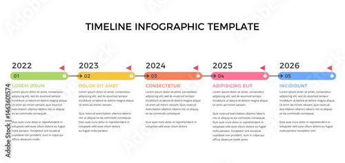 Timeline infographics template with 5 elements connected with arrows, workflow, process chart, vector eps10 illustration