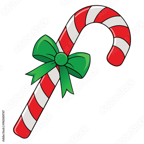 Candy Cane with Green Bow – Christmas Holiday Sweet Treat Clipart