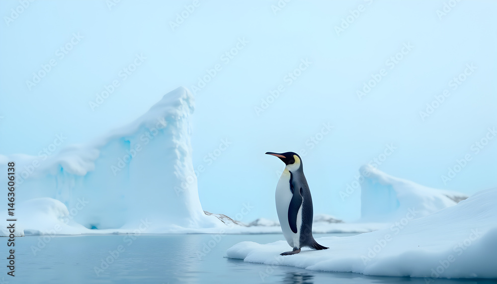Fototapeta premium photo of penguin standing on ice with medium angle shot seen from the side 2