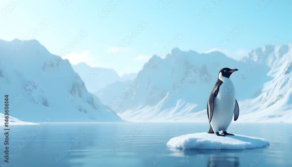 Fototapeta premium photo of penguin standing on ice with medium angle shot seen from the side 1