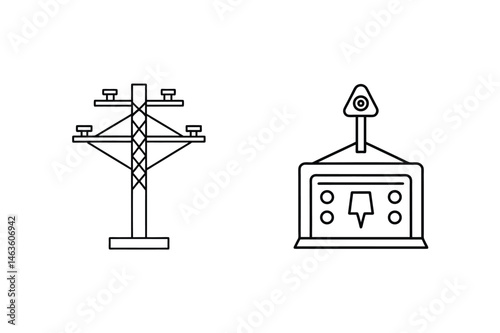 Vector illustration of power line and control panel outline for energy and infrastructure design