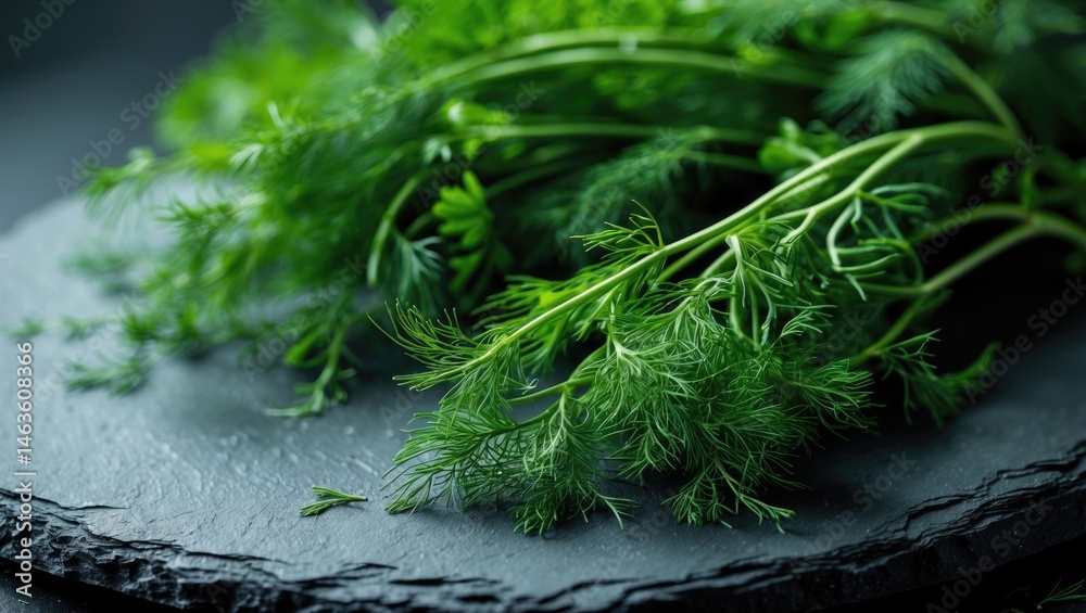 Fototapeta premium Table with freshly chopped green dill, a large quantity for flavoring