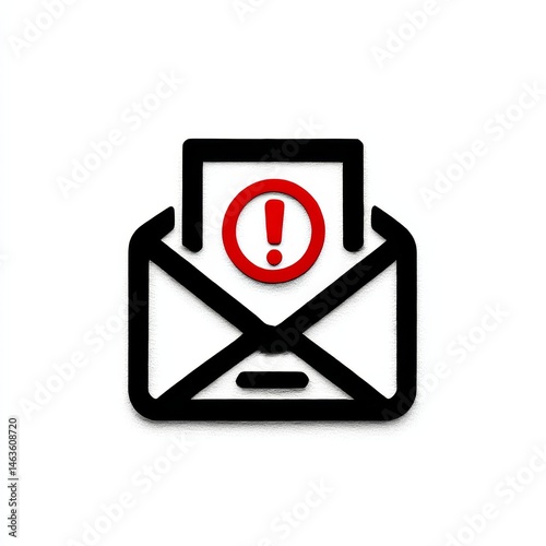 Urgent Email Notification: Alert! Important Message Requires Attention, View Red Exclamation Point in Open Envelope