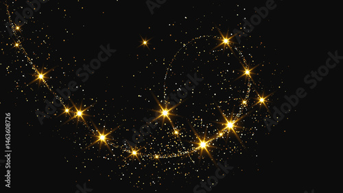 Gold glittering confetti wave and stardust