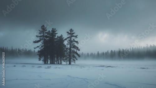 Wallpaper Mural Snowstorm in the tundra with trees and limited visibility in the foreground Torontodigital.ca