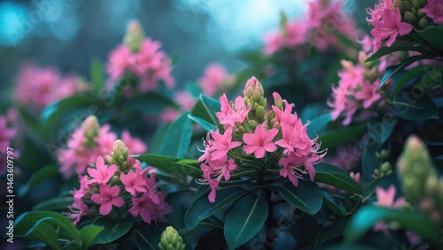Green-leafed Oleander flowers in full blossom.