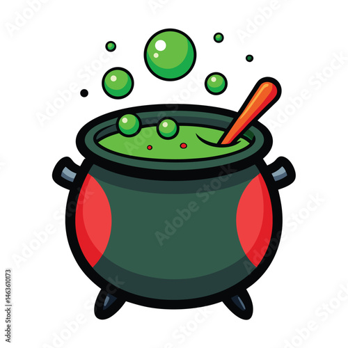 Magic pot and pan with wand in a whimsical cooking illustration
