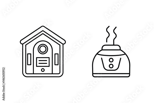 Vector illustration of a doorbell and a humidifier in a simple black line art style