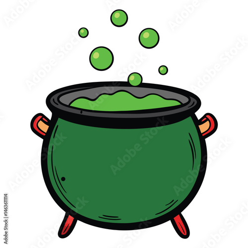 Magic pot and pan with wand in a whimsical cooking illustration