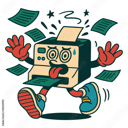 Exhausted Printer Cartoon Spitting Papers