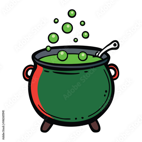 Magic pot and pan with wand in a whimsical cooking illustration