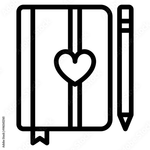Notebook with Heart Bookmark and Pencil