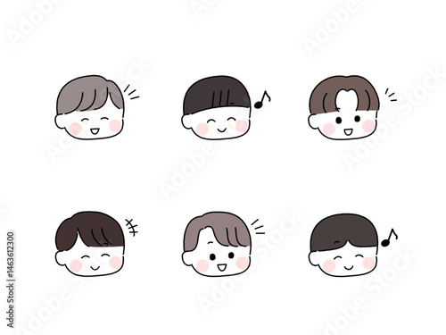 ゆるかわいい手描き風の顔セット／笑顔の男の子